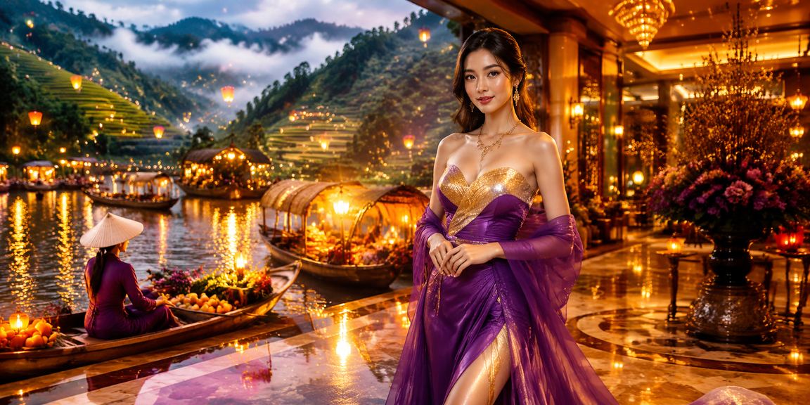 Khung cảnh casino về đêm tại Sapa với ánh đèn neon rực rỡ